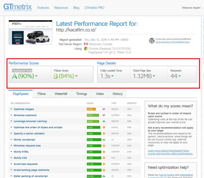 kacafilm.co.id - Page Speed Optimization